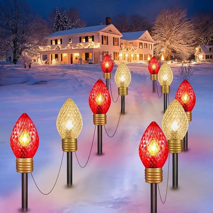 Moonflor Strawberry Jumbo C9 Christmas Lights Outdoor - 2 Pack Total 17FT 10 LED Jumbo C9 Christmas Pathway Lights Outdoor, C9 Walkway Lights, Christmas Decoration for Outside Lawn, Red & Warm White by GreenHaven Gardens