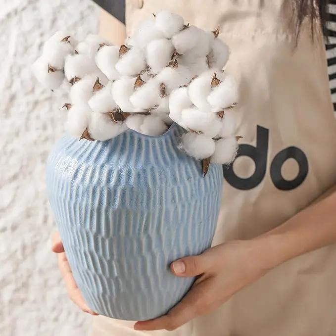 Ceramic Vase for Home Decor,7.8 Inch Flower Vases，Decorative Blue Vase for Pampas Grass，Modern Art Texture Vases for Home Entryway Living Room Dining Table Farmhouse Office Decor-Mat Blue by GreenHaven Gardens