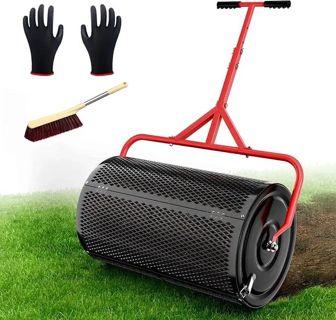 Compost Peat Moss Spreader for Lawn, 24 Inch Compost Roller Spreader with Adjustable T-Shaped Handle, Upgraded Side Clasps, Durable Lightweight Metal Roller, Lawn Garden Yard Care (Black) by GreenHaven Gardens