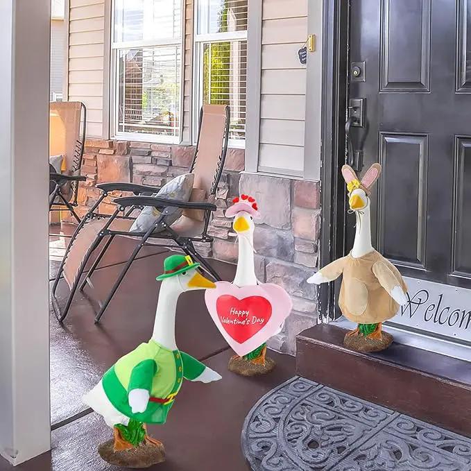 3 Sets Seasonal Goose Outfits Valentine Easter St. Patrick Festivals Lawn Clothing for 23'' Goose Lawn Garden Patio Yard Porch Outdoor Decorations by GreenHaven Gardens