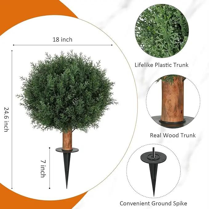 Artificial Cedar Shrubs Ball Trees with Ground Spike, 24.6 inche Tall UV-Resistant Fake Outdoor Plants Evergreen Trees, Realistic Faux Pine Bushes for Front Porch Home Patio Garden, 1 Pcs by GreenHaven Gardens