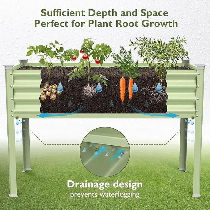 Raised Garden Bed with Legs, 48×24×32in Large Galvanized Elevated Planter Box, Metal Raised Beds for Gardening Backyard Patio Balcony, 400lb Capacity (Olive Green) by GreenHaven Gardens