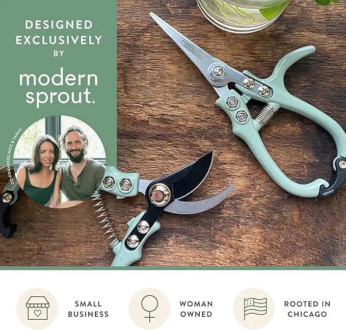 Modern Sprout Hand Pruners & Shears Set - Lightweight Gardening Tools W/Easy Lock - Sharp Carbon Steel Blades -Rust Resistant Scissors for Herbs, Flowers - Reusable Holster - Chartreuse by GreenHaven Gardens