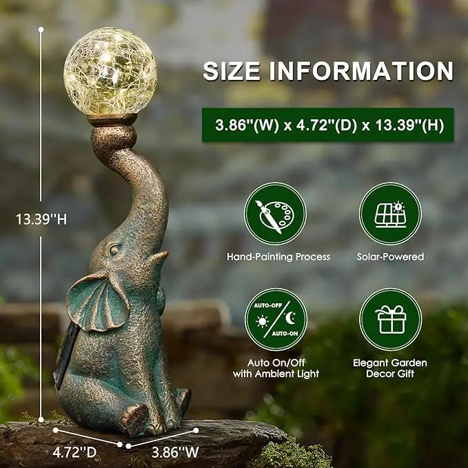 MININOVA Garden Decor Outdoor Statues Elephant with Cracked Glass Ball, Cute Solar Figurine for Patio, Lawn, Yard Art Ornament Decorations (8 LED Lights) by GreenHaven Gardens