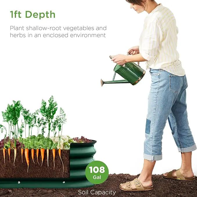Best Choice Products 8x2x1ft Outdoor Metal Raised Garden Bed, Oval Deep Root Planter Box for Vegetables, Flowers, Herbs, and Succulents w/ 108 Gallon Capacity - Dark Green by GreenHaven Gardens
