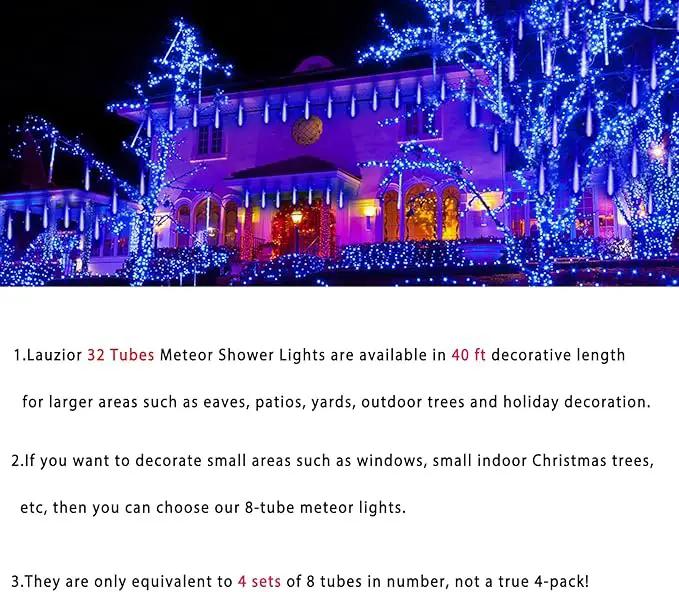 Christmas Lights Outdoors, 32 Tubes(Equivalent to 4 Sets of 8-Tubes) Meteor Shower Rain Lights - Blue lcicle Christmas Light Outdoor for Xmas Tree Wedding Party Holiday House Yard Decor, UL Plug by GreenHaven Gardens