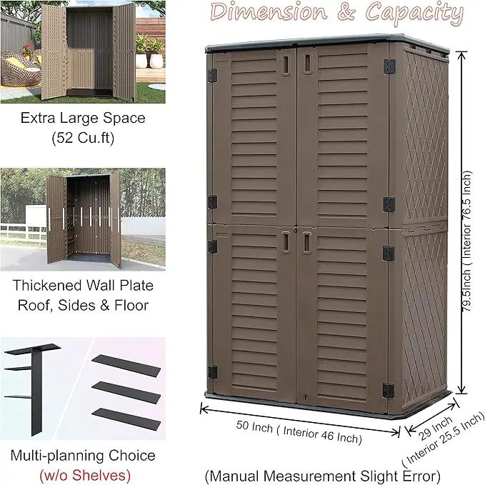 Sheds & Outdoor Storage, 52 Cu.ft Vertical Storage with Floor, Cabinet Waterproof for Garage Pool Bike Shed, Garden , Coffee Brown by GreenHaven Gardens