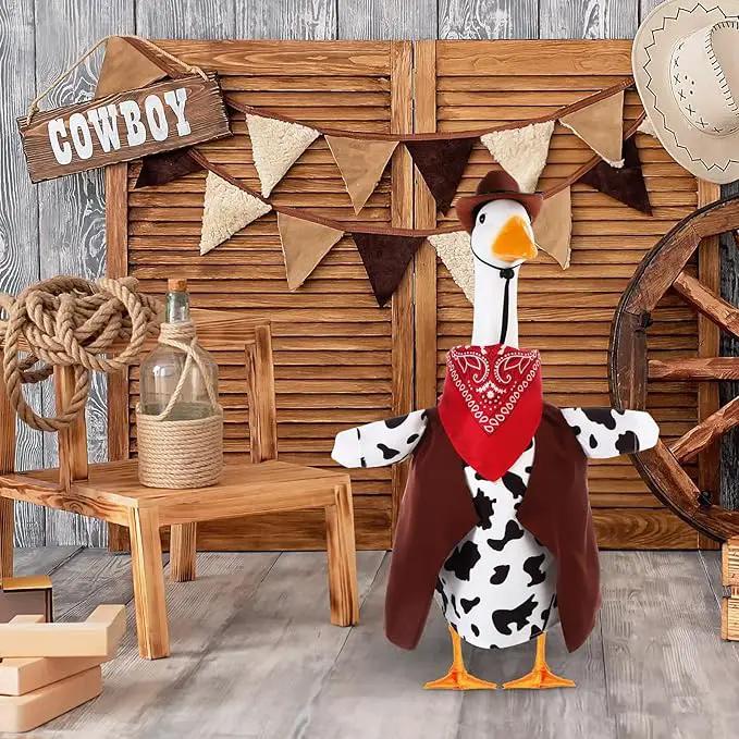 Porch Goose Outfit Western Cowboy Lawn Costume Plastic Goose Clothing Western Theme Party for 23" Statue Outdoor Patio Yard Lawn Art by GreenHaven Gardens
