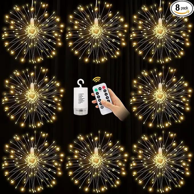 8 Pack Firework Lights 120 LED Copper Wire Firework Lights, 8 Modes Dimmable String LED Lights with Remote Control,Waterproof Hanging Fairy Lights for Party,Home,Christmas,Garden Outdoor Decoration by GreenHaven Gardens