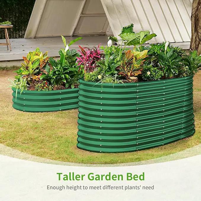 Land Guard 6x3x3ft Oval Galvanized Raised Garden Beds, Large-Capacity Metal Planter Box Outdoor, Durable Deep Raised Garden Bed 3ft Tall, Raised Beds for Gardening Vegetables, Forest Green by GreenHaven Gardens