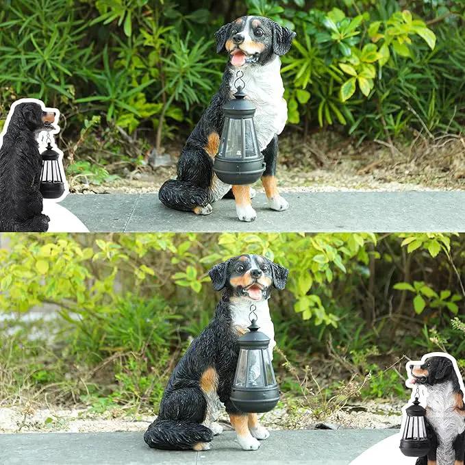 Afirst Dog Garden Statue - Outdoor Decor with Solar Lantern Lovely Bernese Mountain Dog Figurine Patio Lawn Yard Art Ornaments Housewarming Gift by GreenHaven Gardens