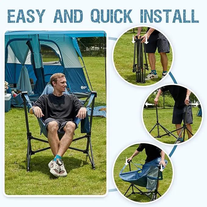 Portal Hammock Camping Chair, Portable Outdoor Swinging Chairs, Rocking Chair for Adults with Adjustable Back and Height for Lawn, Backyard, Patio, Supports 400 lbs, Breathable Mesh High Back, Blue by GreenHaven Gardens
