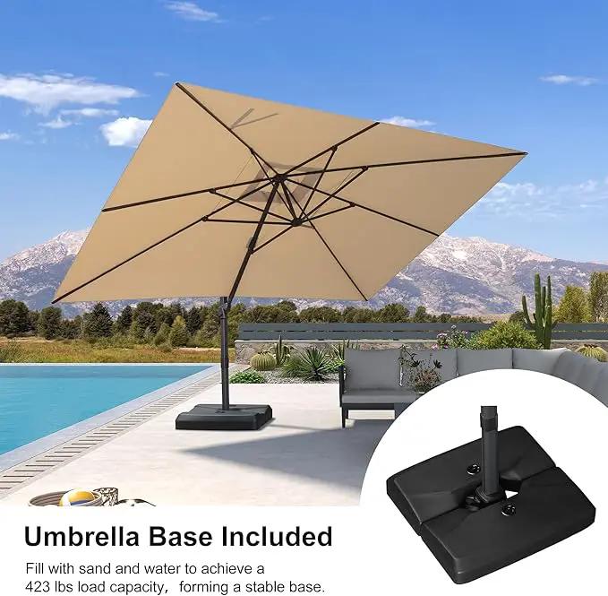 PURPLE LEAF 10' × 13' Patio Cantilever Umbrella with Base Outdoor Rectangle Adjustable Offset Umbrellas with 360-degree Rotation and 8 Heavy Duty Metal Ribs for Garden Deck Pool Beige by GreenHaven Gardens