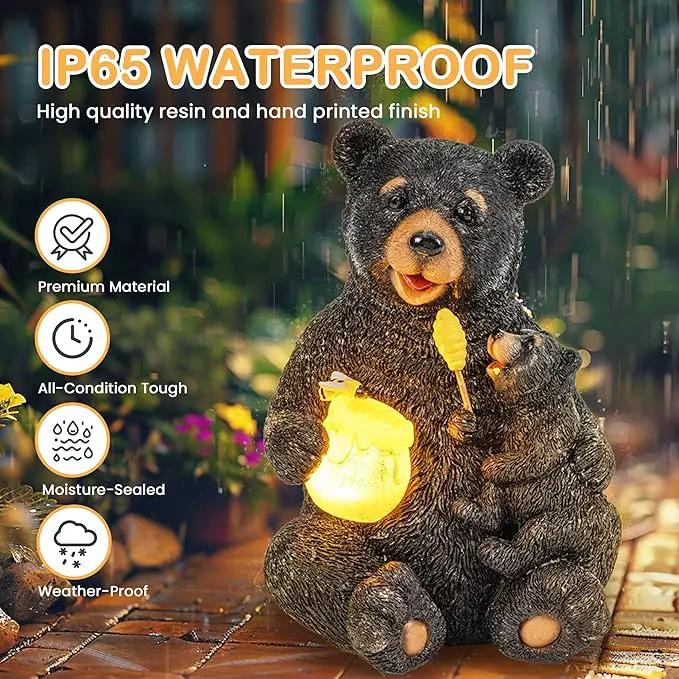 GIGALUMI Solar Garden Statues Loving Bear Figurine Lights for Outside, Yard Decorations Outdoor, Garden Decor Unique Birthday Housewarming Gifts for Mom, Women, Black by GreenHaven Gardens