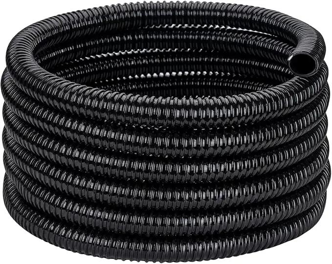 Pond Tubing ID 3/4” × 50ft Black Corrugated Flexible Reinforced Waterfall Pond Tube Sump Pump Hose, Non-toxic & Kinkproof (50 ft, 3/4" ID) by GreenHaven Gardens