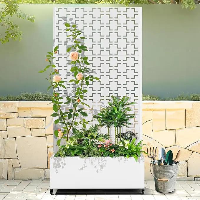 Raised Garden Bed with Trellis and Wheels,73"x35"x16" Metal Raised Garden Bed,White Squared Metal Planter with Climbing Trellis for Vines & Vegetables by GreenHaven Gardens