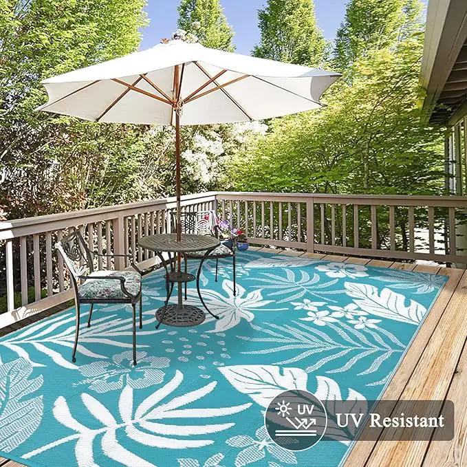 Pauwer Waterproof Outdoor Rug 5x8, Reversible Plastic Straw Patio Camping Rug, Indoor Outdoor RV Mat Carpet for Deck, Camper, Porch, Balcony, Backyard, Picnic, Floral Teal by GreenHaven Gardens