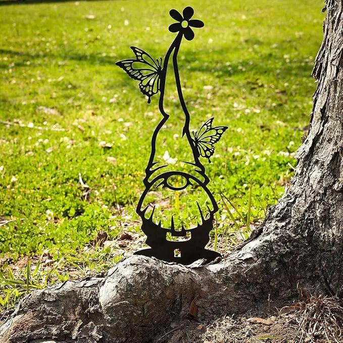 RealSteel Metal Garden Gnomes Outdoor – Steel 4 Pack Lawn Ornaments & Statues, Funny Yard Decor, Weatherproof Garden Decoration, Gift for Gardeners (Black) by GreenHaven Gardens