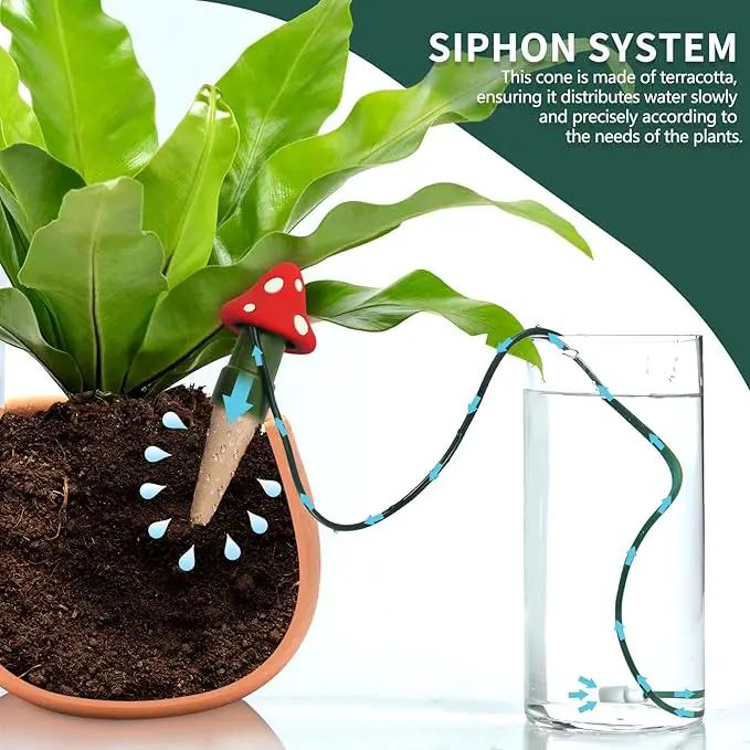 BYDOLL Plant Self-Watering Stakes Automatic Watering Terracotta Spikes for Indoor Outdoor Plants,Houseplant Mushroom Insert Devices for Vacation use,Bonsai Drip Irrigation System (5 Pack) by GreenHaven Gardens