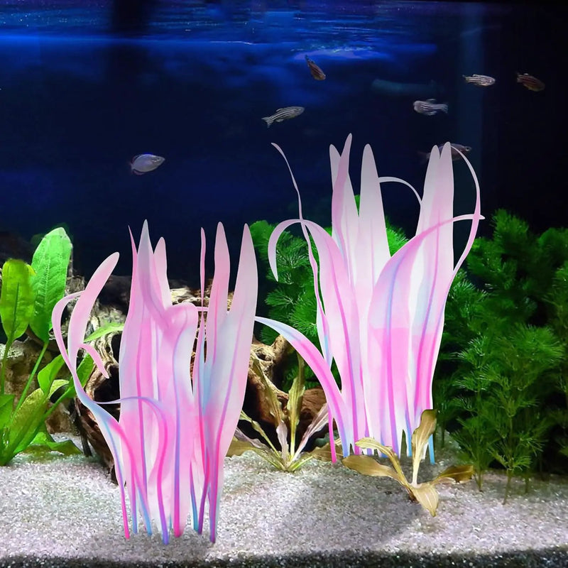 Kaiyuan Dynasty 2pc Aquarium Decor Plastic Plants Fish Tank Artificial Plants Glowing Aquarium Kelp Move with Water Flows Soft Silicone Aquatic Seaweed,7inch,Pink by GreenHaven Gardens