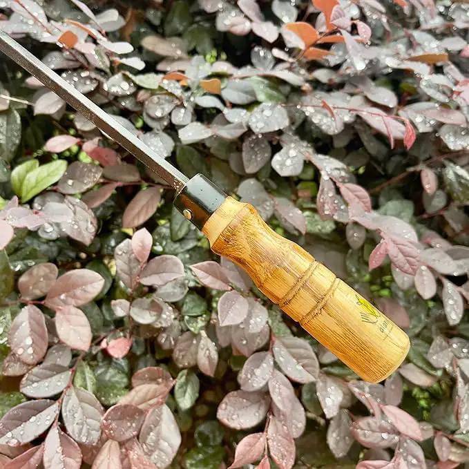 12 Inch Japanese Gardening Hand Weeding Sickle, Weeding Hoe with Long Wooden Handle by GreenHaven Gardens