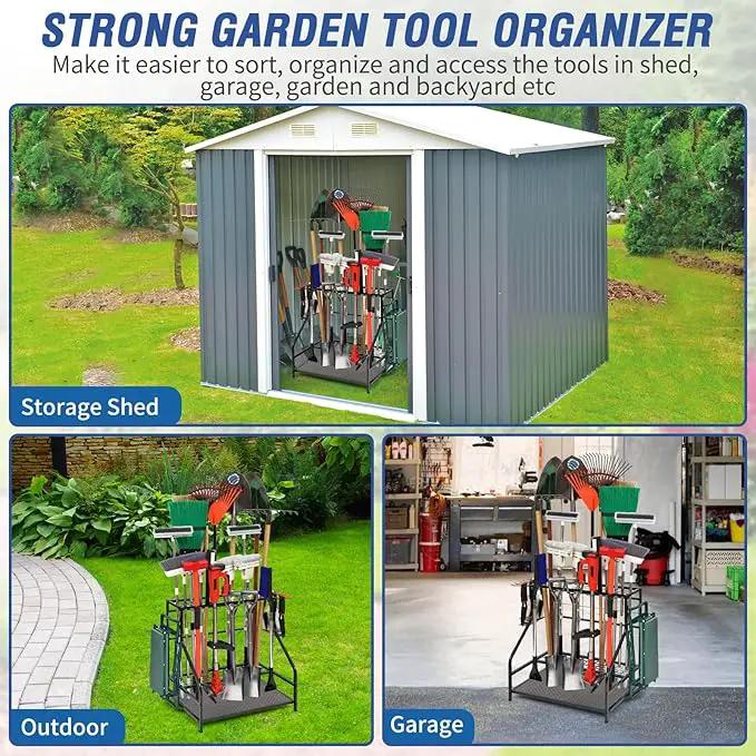 Garden Tool Organizer for Garage, Garden Tool Rack, Up to 58 Long Handled Tools, Yard Tool Holder for Garage, Shed, Outdoor, Tool Stand, Black (Garden Tool Rack) by GreenHaven Gardens