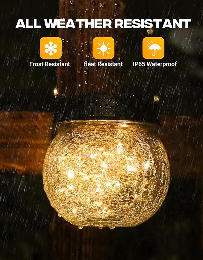 Solar Lantern Solar Lights Outdoor Waterproof 2-Pack, Solar Powered Hanging Lights Cracked Glass Hanging Globes for Christmas Decoration, Shepherd Hook, Garden Tree Ornaments by GreenHaven Gardens