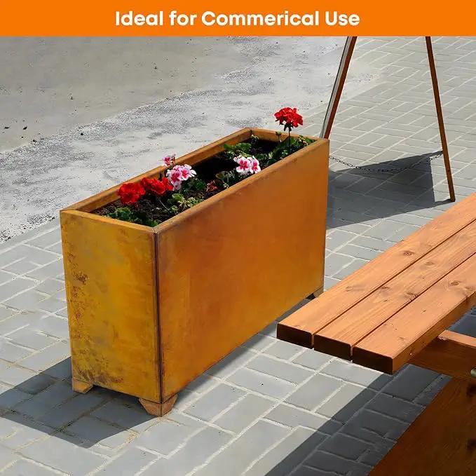 Stanbroil Corten Steel Planter Box for Outdoor Patio - 32 X10 X16 Inch Large Rectangular Metal Planter Box with Natural Rusty and Drainage Holes for Raising Flower, Plants by GreenHaven Gardens