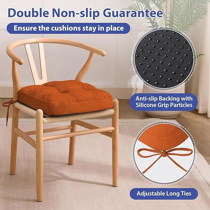Chair Cushions for Dining Chairs, Dining Chair Cushions, Tufted Indoor Chair Pads with Ties & Non Slip Backing, Seat Cushions for Kitchen Chairs 16.5” x 16.5” x 3.5”, Set of 4, Orange by GreenHaven Gardens