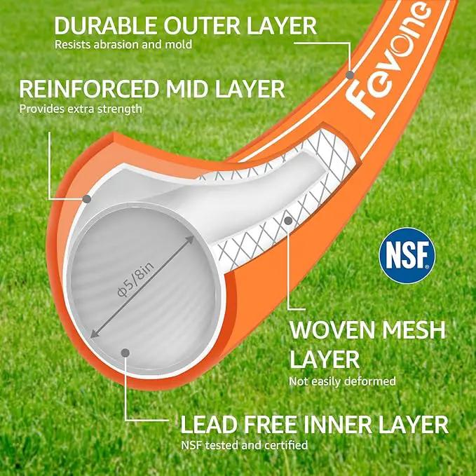 Fevone 25 ft Garden Hose, Heavy Duty Water Hose, Hybrid Polymer, Kink Resistance, Flexible, Durable, Leak Free, Aluminum Fittings, 3/4" GHT, 5/8" ID, 600 Psi, Drinking Water Safe by GreenHaven Gardens