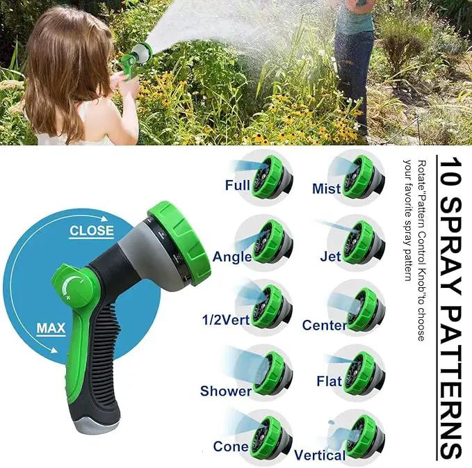 Non-Expanding Garden Hose 100Ft, Flexible Kink Free Water Hose with 10 Watering Spray Nozzle, Lightweight Hose Pipe, Leak-Proof, Durable, 3/4" Metal Alloy Connector, Portable Storage Strap by GreenHaven Gardens