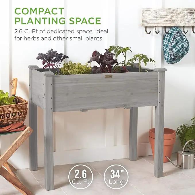 Best Choice Products 34x18x30in Raised Garden Bed, Elevated Wood Planter Box Stand for Kids, Backyard, Patio, Balcony w/Bed Liner, 150lb Capacity - Gray by GreenHaven Gardens