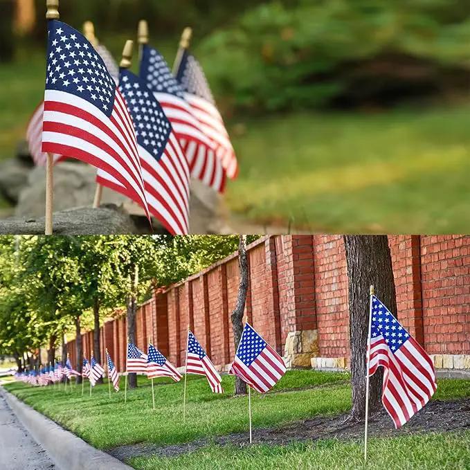 100pcs Small American Flags on Stick, Handheld 8 x 5.5 Inchs Mini American Flags with Kid-Safe Golden Spear Top, US Flags for 4th of July Decorations Outdoor, Independence Day Decorations by GreenHaven Gardens
