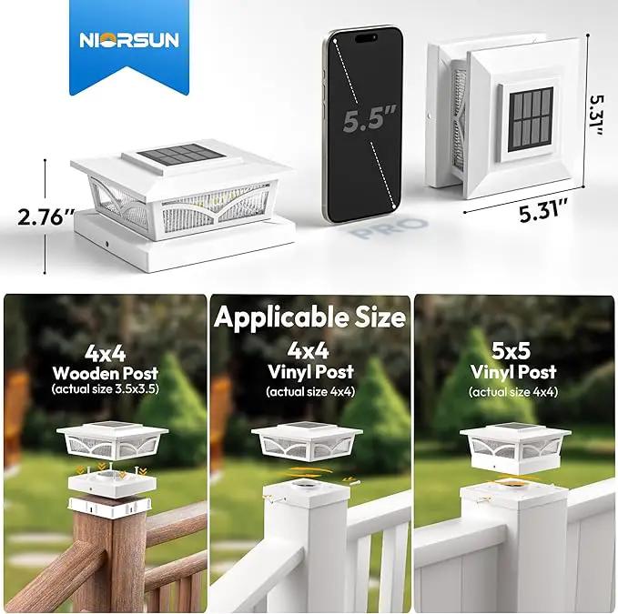 NIORSUN Solar Post Cap Lights Outdoor, 2 Modes LED, Deck Fence Post Solar Lights for 3.5x3.5 4x4 5x5 Caps Patio Garden Decoration, Warm White/Cool White Lighting White 4 Pack by GreenHaven Gardens