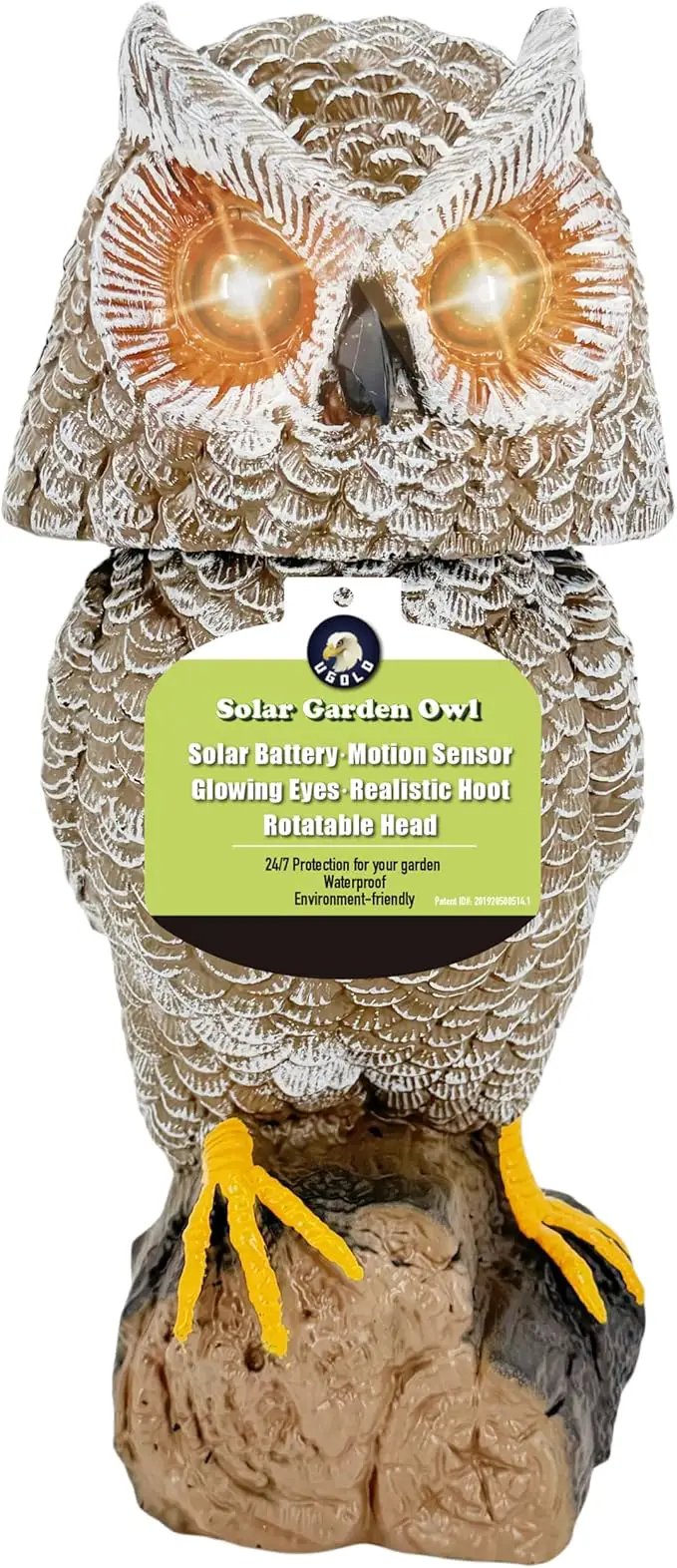 Solar Powered Garden Owl with Motion Detection, Rotating Head, Realistic Hoots and Silent Mode, Garden Sculpture, Plastic Owl Decoration for Home, Garden, Patio and Lawn by GreenHaven Gardens