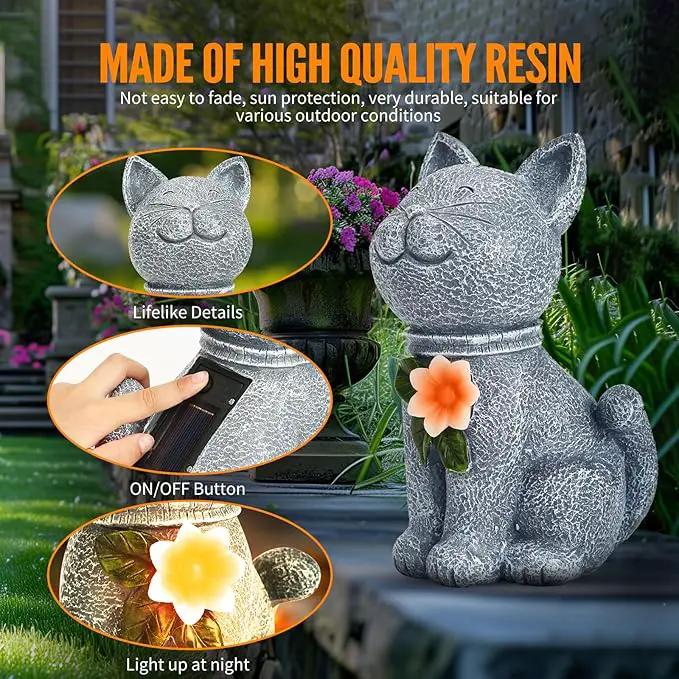Solar Garden Statue Cat Figurine - Solar Cat Outdoor Statues, Waterproof Resin Cat Sculpture for Yard, Patio, Lawn, and Garden Decoration for Garden Mom Grandma by GreenHaven Gardens