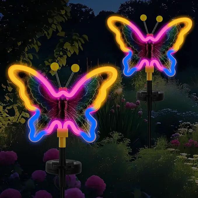 Solar Butterfly Lights,Solar Garden Decor, Outdoor Garden neon Lights,Butterfly Solar Stake Lights,Yard Patio Pathway Decoration Outdoor(Yellow, 2pack) by GreenHaven Gardens