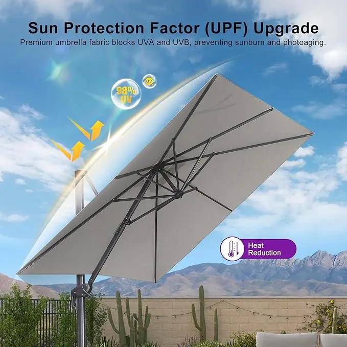 PURPLE LEAF 10' X 13' Patio Umbrella Large Rectangle Outdoor Aluminum Cantilever Umbrella with 3-Year Fade Resistance Recycled Fabric and 360-degree Rotation for Deck Pool Garden, Pebble Grey by GreenHaven Gardens