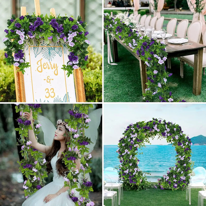 JUSTOYOU 2 Pack (15.8FT) Fake Rose Garland, Artificial Roses Vines Flower Garland Hanging Floral Vine Wedding Home Backdrop Party Arch Arrangement Decoration by GreenHaven Gardens