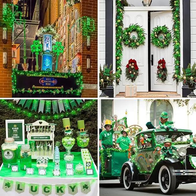 JMEXSUSS 2 Pack Green Solar Fairy Lights, Each 33ft 100 LED Green Solar Lights Outdoor, Waterproof St Patricks Day String Lights for Outside Patio Garden Party Tree Decorations by GreenHaven Gardens