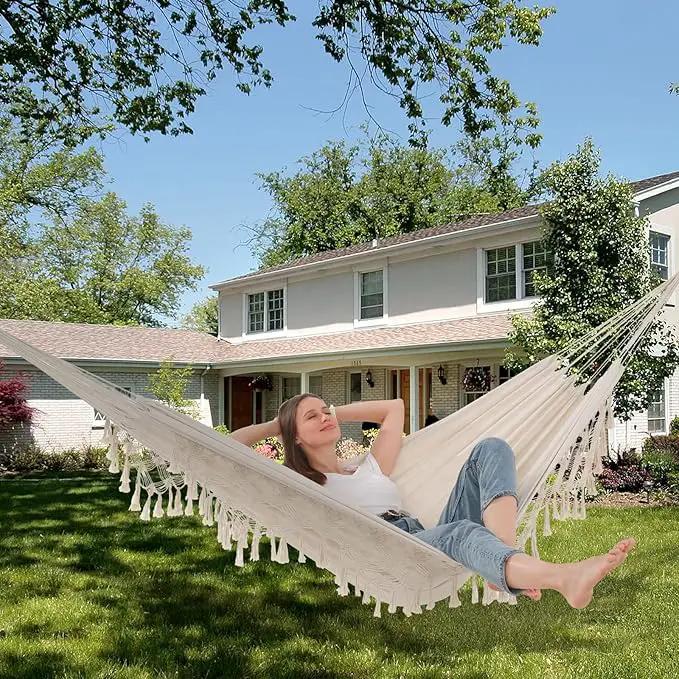 Hammock Hanging Swing Double Max 500lbs Macrame for Indoor Outdoor Patio Yard Garden (Beige) by GreenHaven Gardens