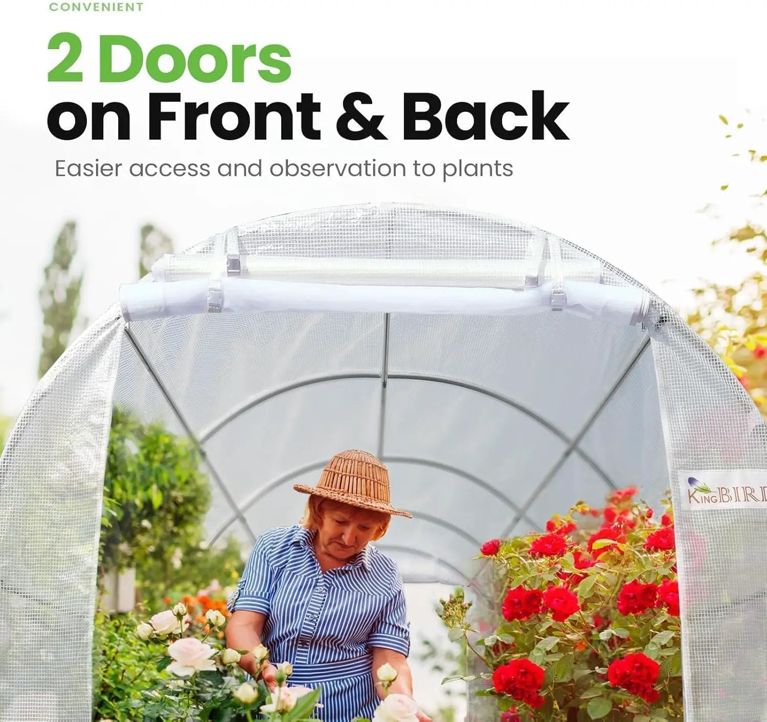 KING BIRD Premium 15x6.6x6.6FT Greenhouse for Outdoors, Large Walk-in Heavy Duty Galvanized Steel Frame, Mesh Door Screen Window Upgraded Zipper Tunnel Hoop for Garden Plant Winter, White by GreenHaven Gardens