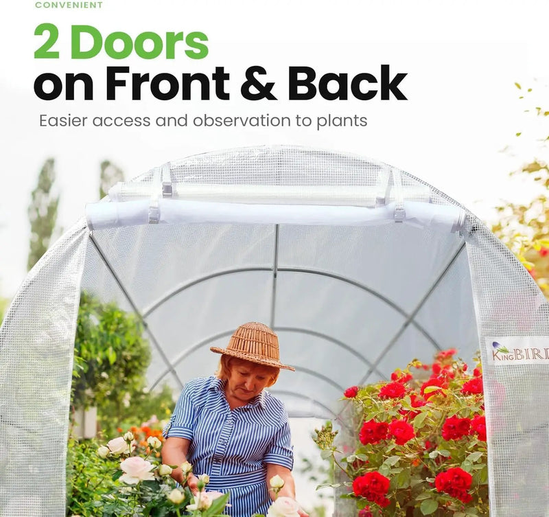 KING BIRD Premium 15x6.6x6.6FT Greenhouse for Outdoors, Large Walk-in Heavy Duty Galvanized Steel Frame, Mesh Door Screen Window Upgraded Zipper Tunnel Hoop for Garden Plant Winter, White by GreenHaven Gardens