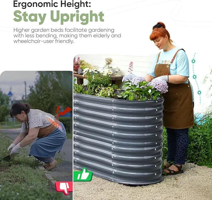KING BIRD Raised Garden Bed 2.85 ft Tall 9 in 1 Galvanized Planter Garden Box Outdoor for Gardening, Deep Root Vegetables, Flowers 94.5X23.6X34.2 in, Dark Grey by GreenHaven Gardens