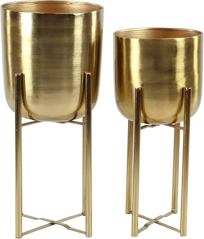 Deco 79 Metal Deep Recessed Dome Planter, Set of 3 24", 20", 16" H, Gold & CosmoLiving by Cosmopolitan Metal Indoor Outdoor Dome Planter with Removable Stand, Set of 2 19", 22" H, Gold by GreenHaven Gardens