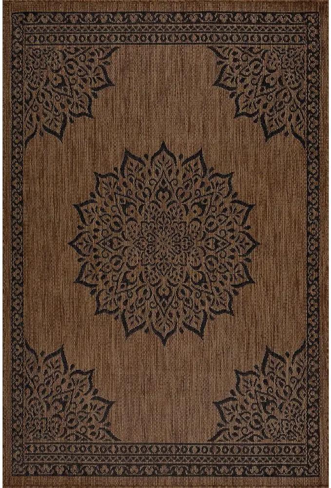 CAMILSON Outdoor Rug 8x10 Medallion Nut Brown Black Modern Area Rugs for Indoor and Outdoor Patios, Kitchen and Hallway Rug, Washable Porch Deck Outside Carpet (8 x 10) by GreenHaven Gardens
