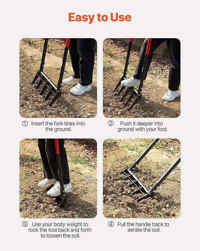 VEVOR Broad Fork, 5-Tine Pitchfork with Dual Fiberglass Handles, Heavy Duty Garden Fork, Ergonomic U-Shaped Design Broadfork Hand Tiller, Gardening Tool for Composting Transplanting Aeration by GreenHaven Gardens