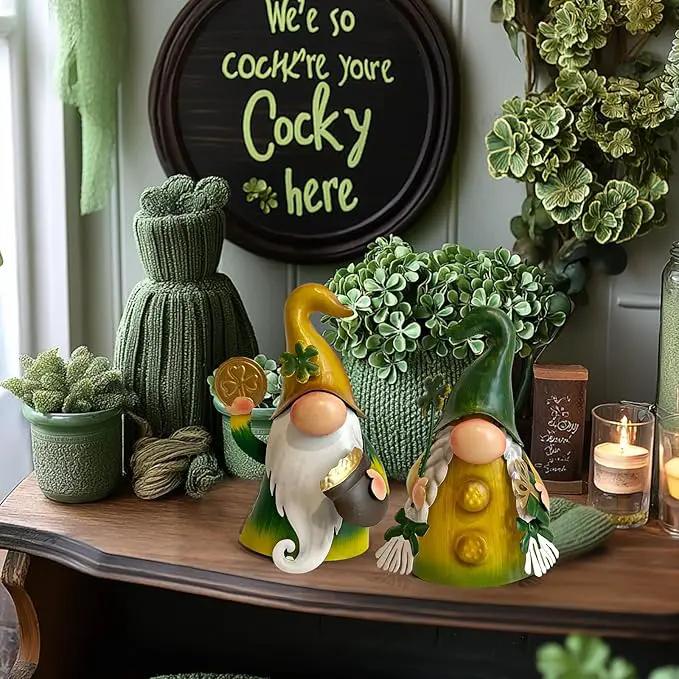 HONGLAND St.Patricks Day Decorations Outdoor Green Gnomes, Metal Gnomes Figurine Irish Leprechaun St Patricks Day Decor, Luck Shamrock Gnome for Home Outside Garden Lawn Party Yard Patio (18 INCH) by GreenHaven Gardens