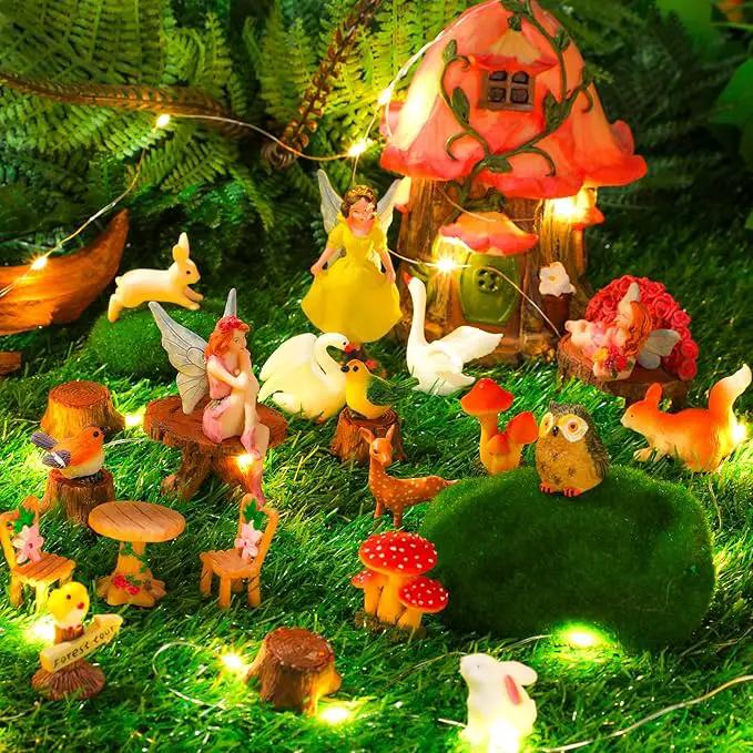 Soaoo Fairy House Garden Figurines Kit Spring Garden Decor Easter Basket Decoration Spring Decoration Outdoor Wildflower Butterfly Fairy Mushroom Party Supplies Micro Landscape Ornaments by GreenHaven Gardens