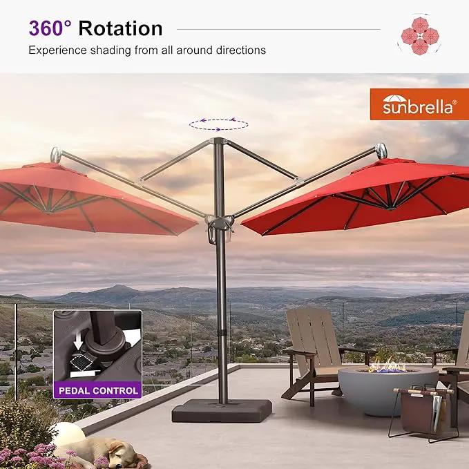 PURPLE LEAF 10FT Cantilever Patio Umbrella with 360-degree Rotation Aluminum Round Outdoor Offset Handing Umbrella for Patio Pool, Red by GreenHaven Gardens